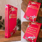 Collage of a red book titled 'A Court of Frost & Starlight' with decorative floral and gold elements.